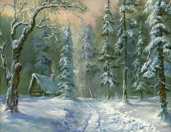 Snow Poster featuring the digital art Christmas Landscape by Pobytov