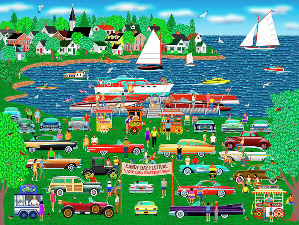 Classic Car Boat Show Poster featuring the digital art Classic Car Boat Show by Mark Frost