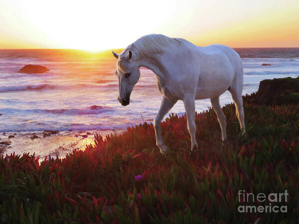 Andalusian Horses Poster featuring the digital art Coastal Dream by Melinda Hughes-Berland