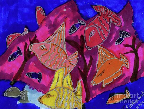 Coral Reef Ma Fish Very Bright Colorful Poster featuring the mixed media Coral Fish by Elinor Helen Rakowski