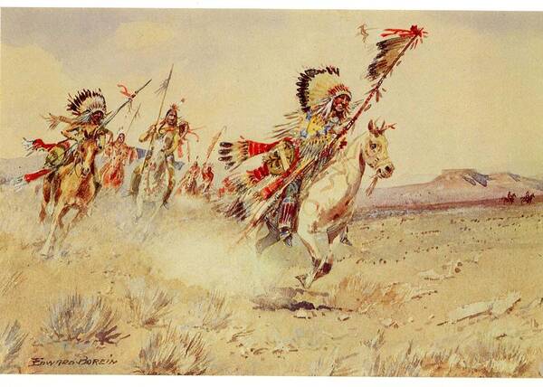 Warrior Poster featuring the painting Edward Borein 1872 - 1945 Indian Warriors by Celestial Images