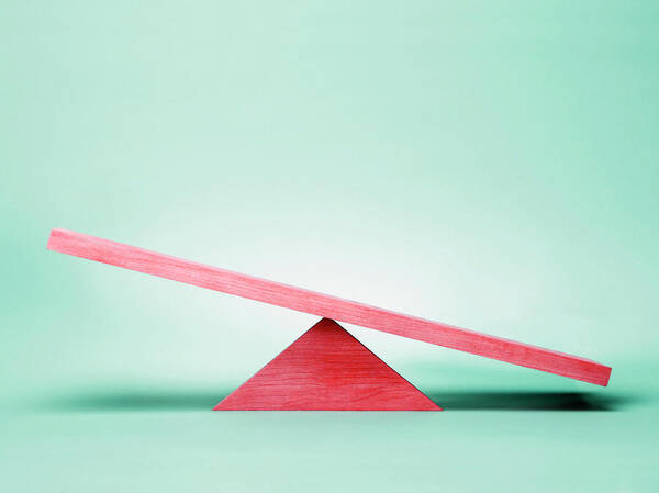 Empty Poster featuring the photograph Empty Red Seesaw On Green Background by Steven Puetzer