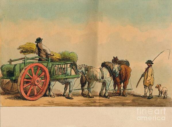 Horse Poster featuring the drawing Farm Workers And Cart by Print Collector