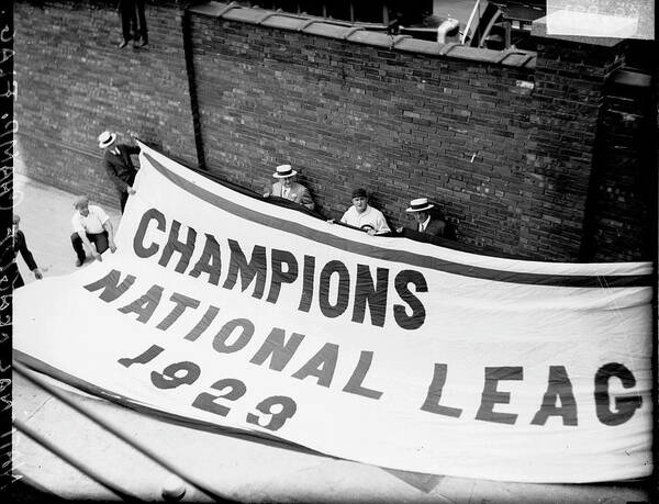 People Poster featuring the photograph Flag Commemorating The Chicago Cubs by Chicago History Museum