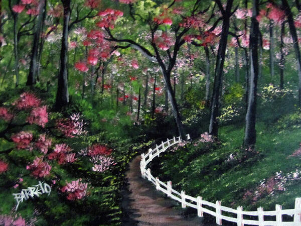 Forest Poster featuring the painting Forest With Flowers by Gloria E Barreto-Rodriguez