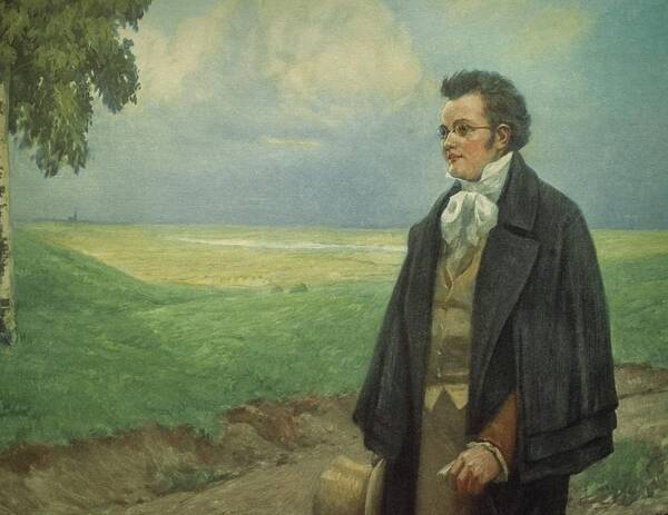 Franz Schubert Poster featuring the painting Franz Schubert in landscape near Vienna, watercolour. by Album