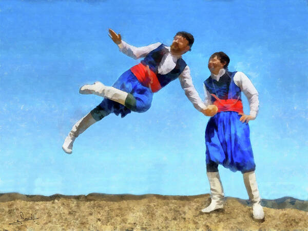 Rossidis Poster featuring the painting Greek dance Pentozali by George Rossidis