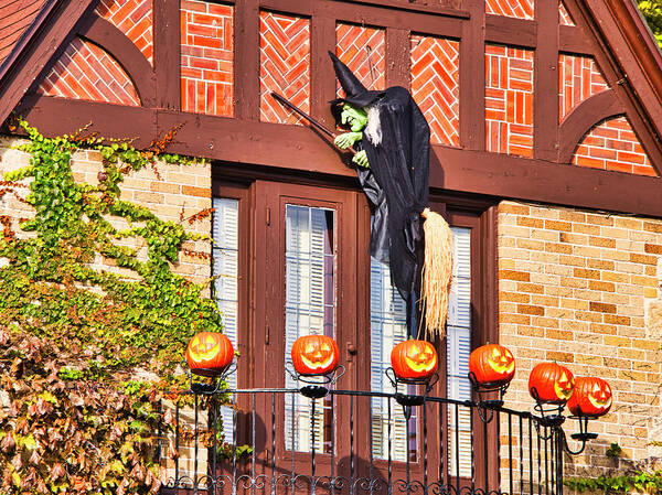 Halloween Poster featuring the photograph Halloween Witch and Pumpkins - Madison - Wisconsin by Steven Ralser