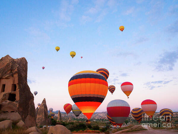 Scenics Poster featuring the photograph Hot Air Balloons At Dawn In Cappadocia by Whitworth Images