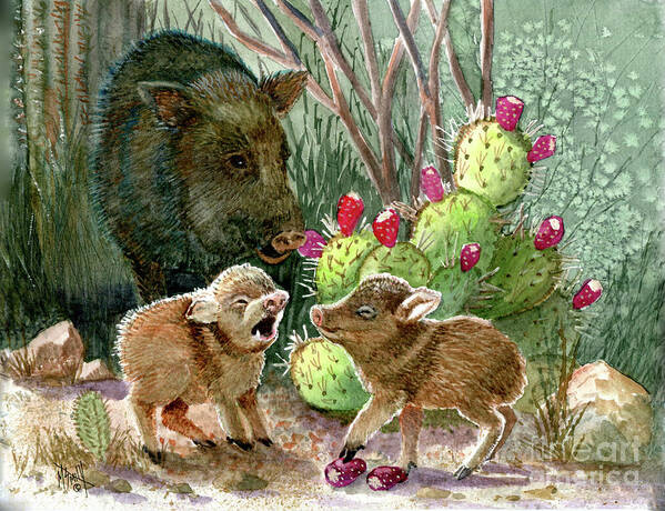 Javelina Poster featuring the painting Javelina Babies and Mom by Marilyn Smith