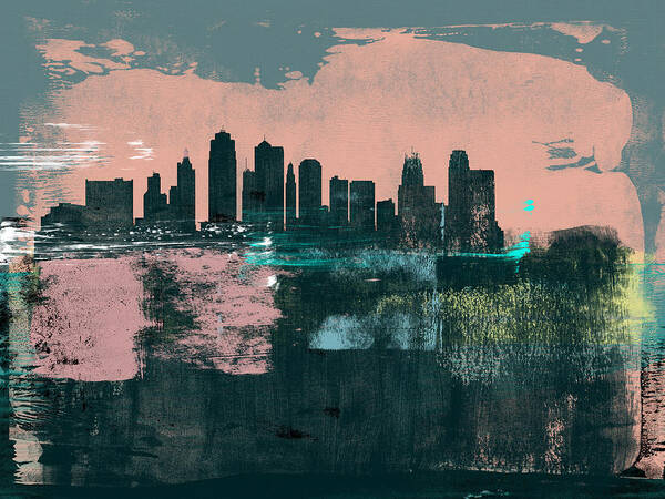 Kansas City Poster featuring the mixed media Kansas City Abstract Skyline I by Naxart Studio