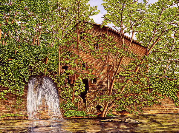 Mill Hidden By Trees On River Poster featuring the painting Kromer's Mill by Thelma Winter
