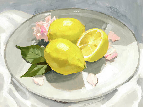 Lemon Poster featuring the painting Lemons On A Plate I by Victoria Barnes