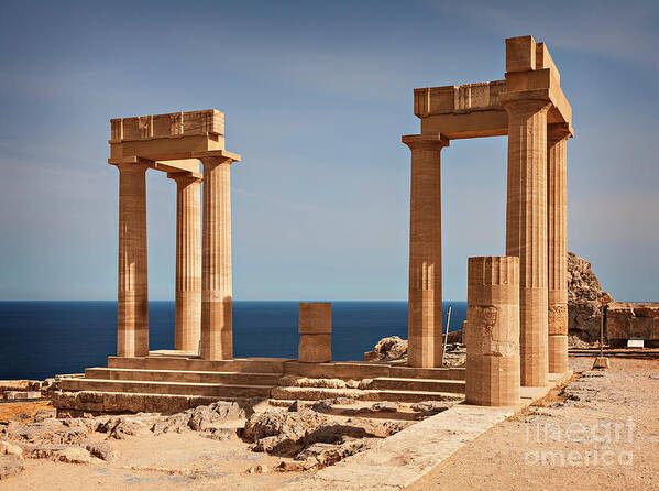 Limestone Poster featuring the photograph Lindos temple remains by Sophie McAulay