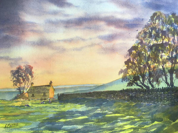 Watercolour Poster featuring the painting Long Shadows at Sunset by Glenn Marshall