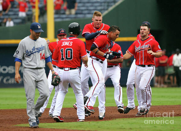 Atlanta Poster featuring the photograph Los Angeles Dodgers V Atlanta Braves by Joe Murphy