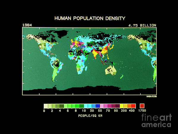 Population Densities Poster featuring the photograph Map Of Global Population Densities by Nasa, Goddard Institute For Space Studies/science Photo Library