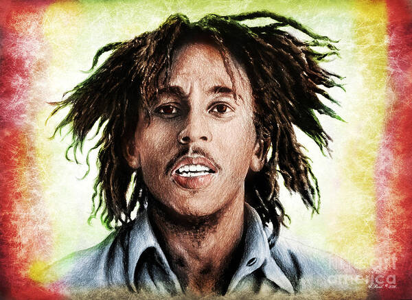 Bob Marley Poster featuring the painting Marley colour by Andrew Read