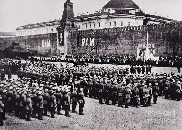 Crowd Of People Poster featuring the photograph May Day Parade At Red Square by Bettmann