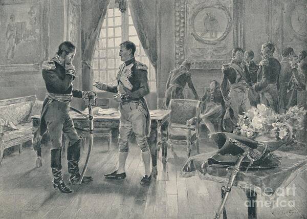 Engraving Poster featuring the drawing Meeting Of Napoleon And Tolstoi In Paris by Print Collector