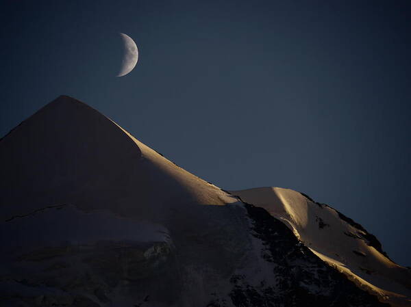 Tranquility Poster featuring the photograph Moon At Night Over Mountain Silver Horn by Rolfo