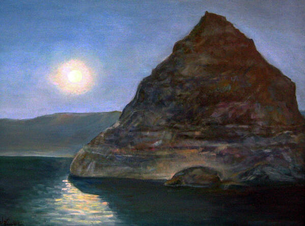 Nature Poster featuring the painting Moonlight on Pyramid Lake by Donna Tucker