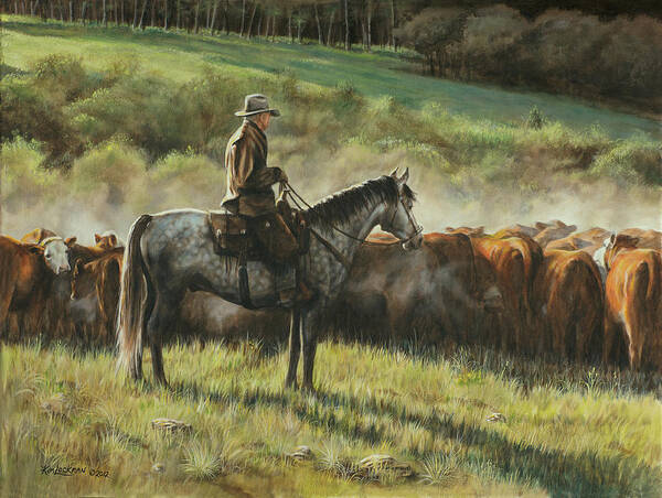 Cowboy Poster featuring the painting Morning In the Highwoods by Kim Lockman