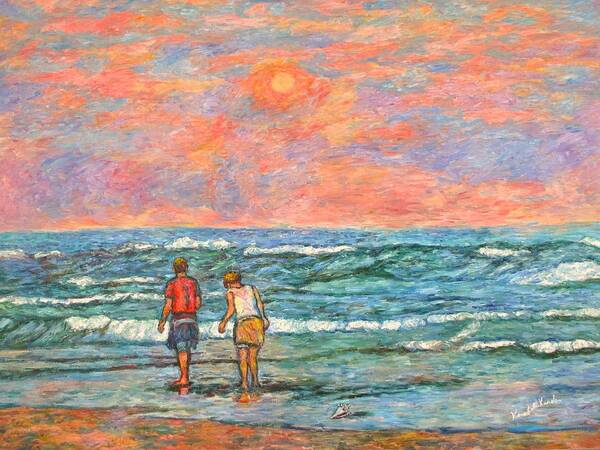 Isle Of Palms Poster featuring the painting Morning Stroll at Isle of Palms by Kendall Kessler