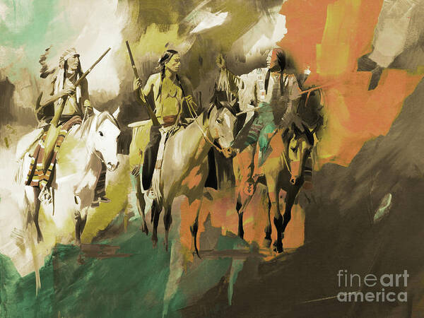 Native American Indian Poster featuring the painting Native Americans On horses art by Gull G