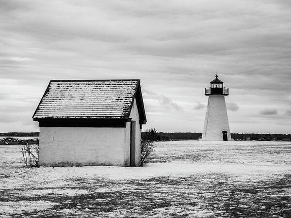 Ned Point Lighthouse Poster featuring the photograph Neds Point Lighthouse Mattapoisett MA BW by David Gordon