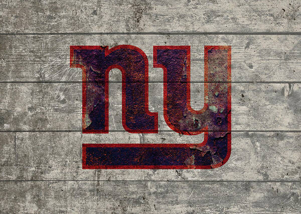 New York Giants Poster featuring the mixed media New York Giants Logo Vintage Barn Wood Paint by Design Turnpike