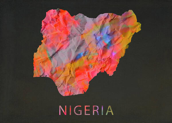 Nigeria Poster featuring the mixed media Nigeria Tie Dye Country Map by Design Turnpike