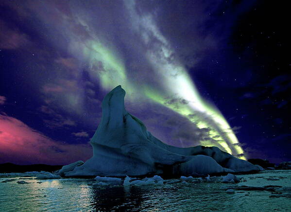 Estock Poster featuring the digital art Northern Lights Above Iceberg, Iceland by Jurgen Busse