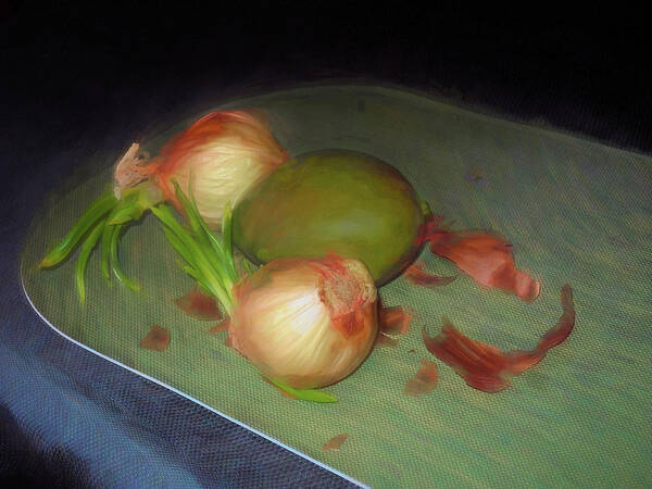  Kitchen Poster featuring the mixed media Old Onions and Peels, Stylized by Lynda Lehmann