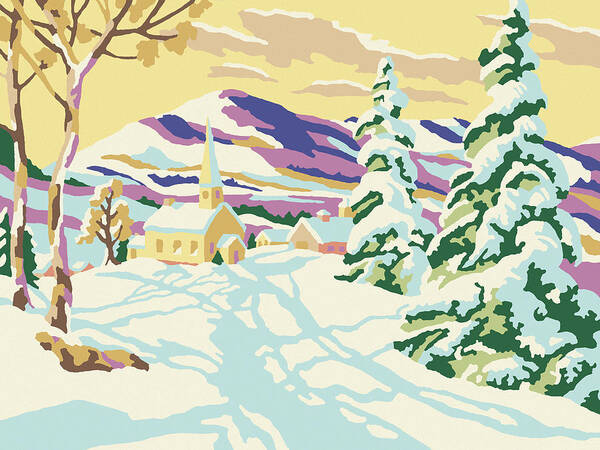Campy Poster featuring the drawing Paint By Number Winter Landscape by CSA Images