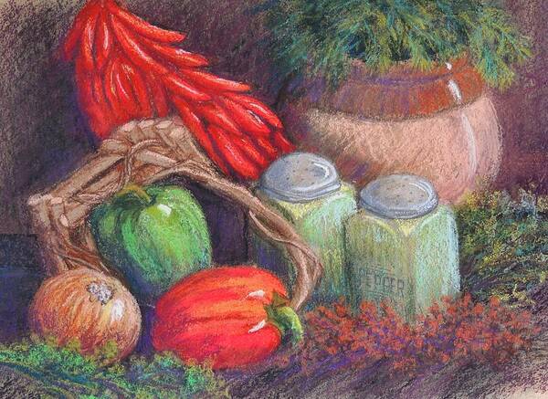 Still Life Poster featuring the pastel Peppers, Etc. by Candy Mayer