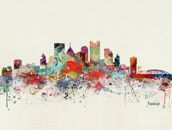 Pittsburgh Poster featuring the painting Pittsburgh City Skyline by Bri Buckley