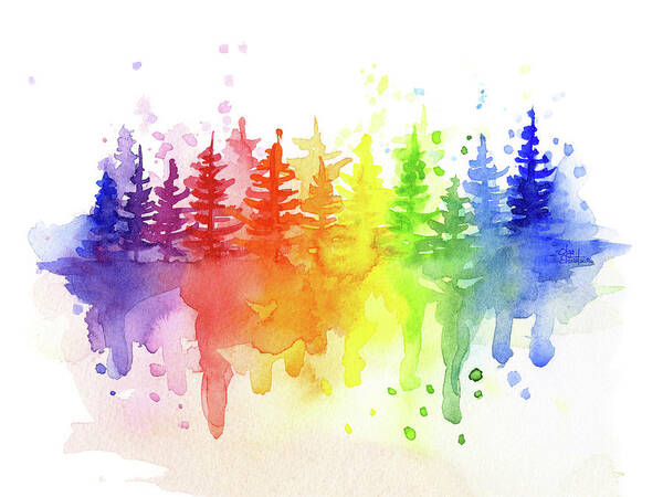 Forest Poster featuring the painting Rainbow Forest by Olga Shvartsur