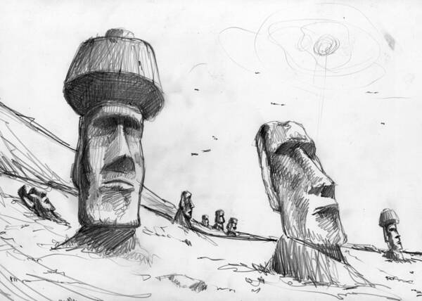 Chile Poster featuring the drawing Rapa Nui drawing by Andrea Gatti