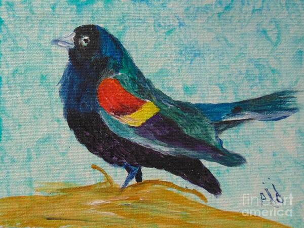 Red Poster featuring the painting Redwinged Blackbird by Saundra Johnson