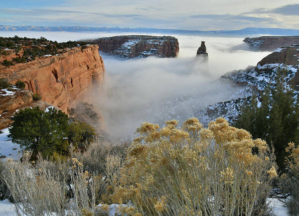 Colorado National Monument Poster featuring the photograph Rim Rock Drive View of Fogged Independence Canyon by Ray Mathis