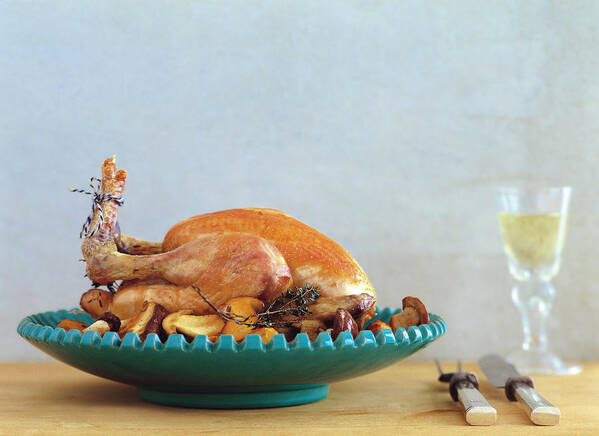 Ip_10149030 Poster featuring the photograph Roasted Bresse Chicken On Serving Dish by Jalag / Wolfgang Schardt