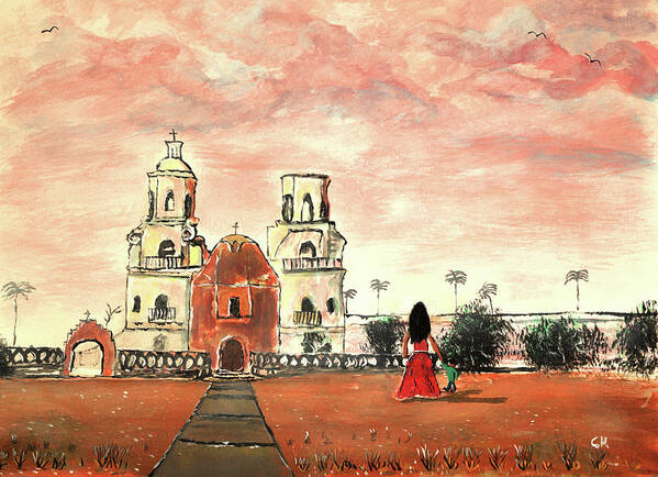 Tucson Poster featuring the painting San Xavier Mission del Bac Mother and Child by Chance Kafka