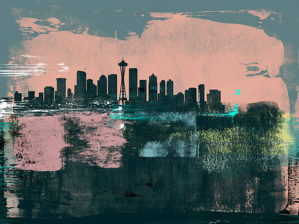 Seattle Poster featuring the mixed media Seattle Abstract Skyline I by Naxart Studio