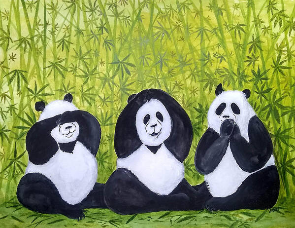 Pandas Poster featuring the painting See No Evil.. by Vallee Johnson