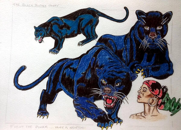 Black Art Poster featuring the drawing Serenade of the Black Panther by Joedee