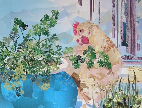Chicken Poster featuring the mixed media She Loves Parsley by Robin Birrell