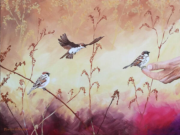 Sparrow Poster featuring the painting Sparrows by Marilyn Borne
