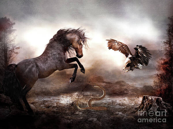 Horse Poster featuring the mixed media Striking Distance by Shanina Conway