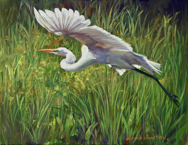 Egret Poster featuring the painting Taking Flight by Laurie Snow Hein